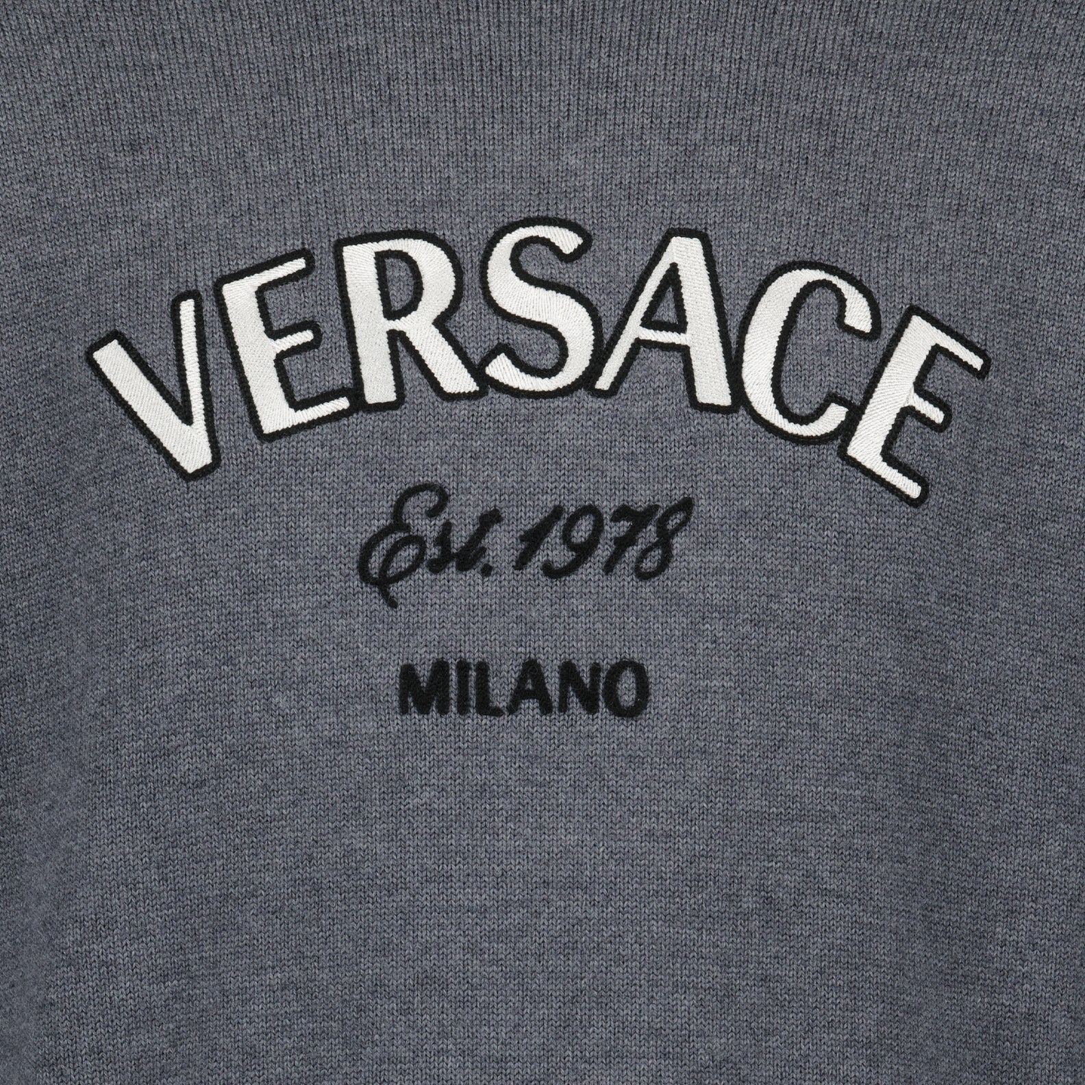 Versace, gray pullover, luxury sweater, Milano collection, men's fashion