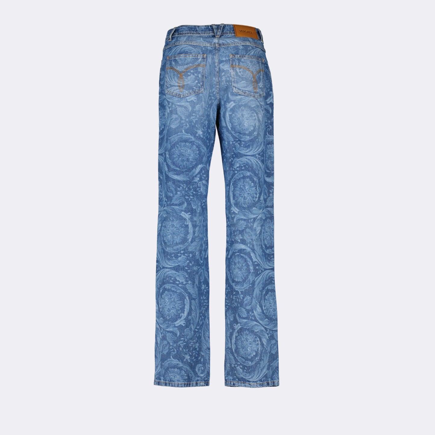 Versace jeans, Barocco print jeans, straight-leg jeans, luxury denim, designer jeans