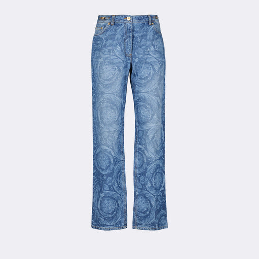 Versace jeans, Barocco print jeans, straight-leg jeans, luxury denim, designer jeans