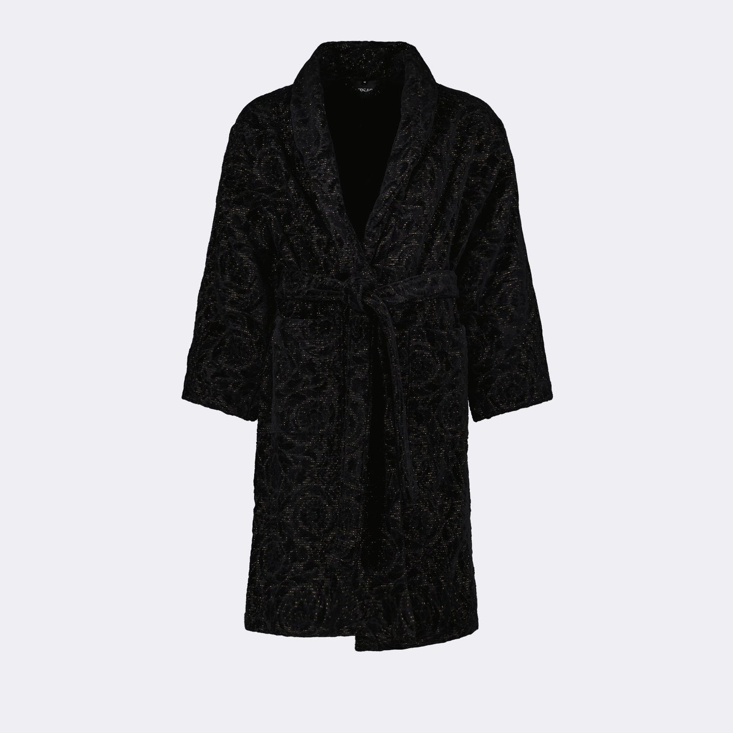 Versace robe, Barocco pattern, luxury loungewear, designer robe, black and gold robe