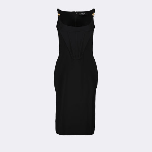 Versace, black cocktail dress, luxury fashion, evening wear, sophisticated style