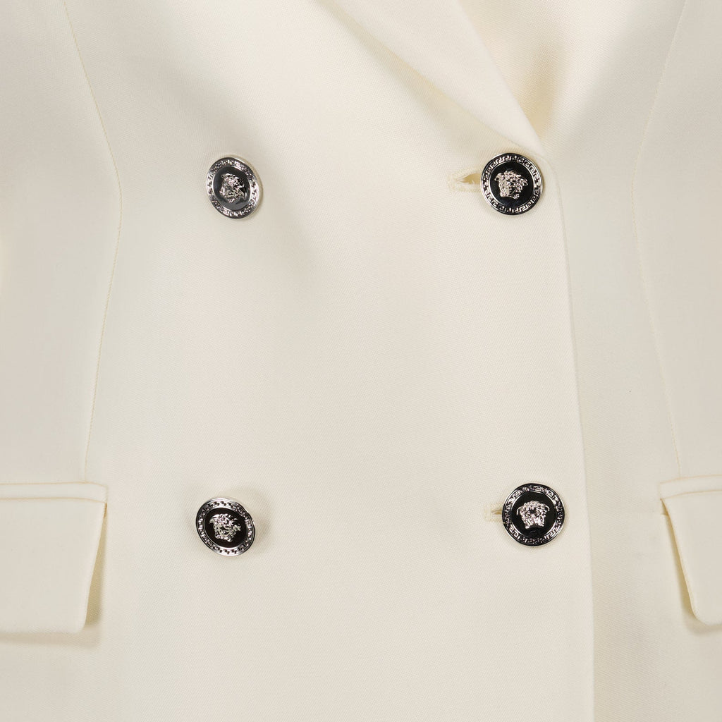 White blazer, Versace jacket, luxury womenswear, sophisticated blazer, tailored jacket