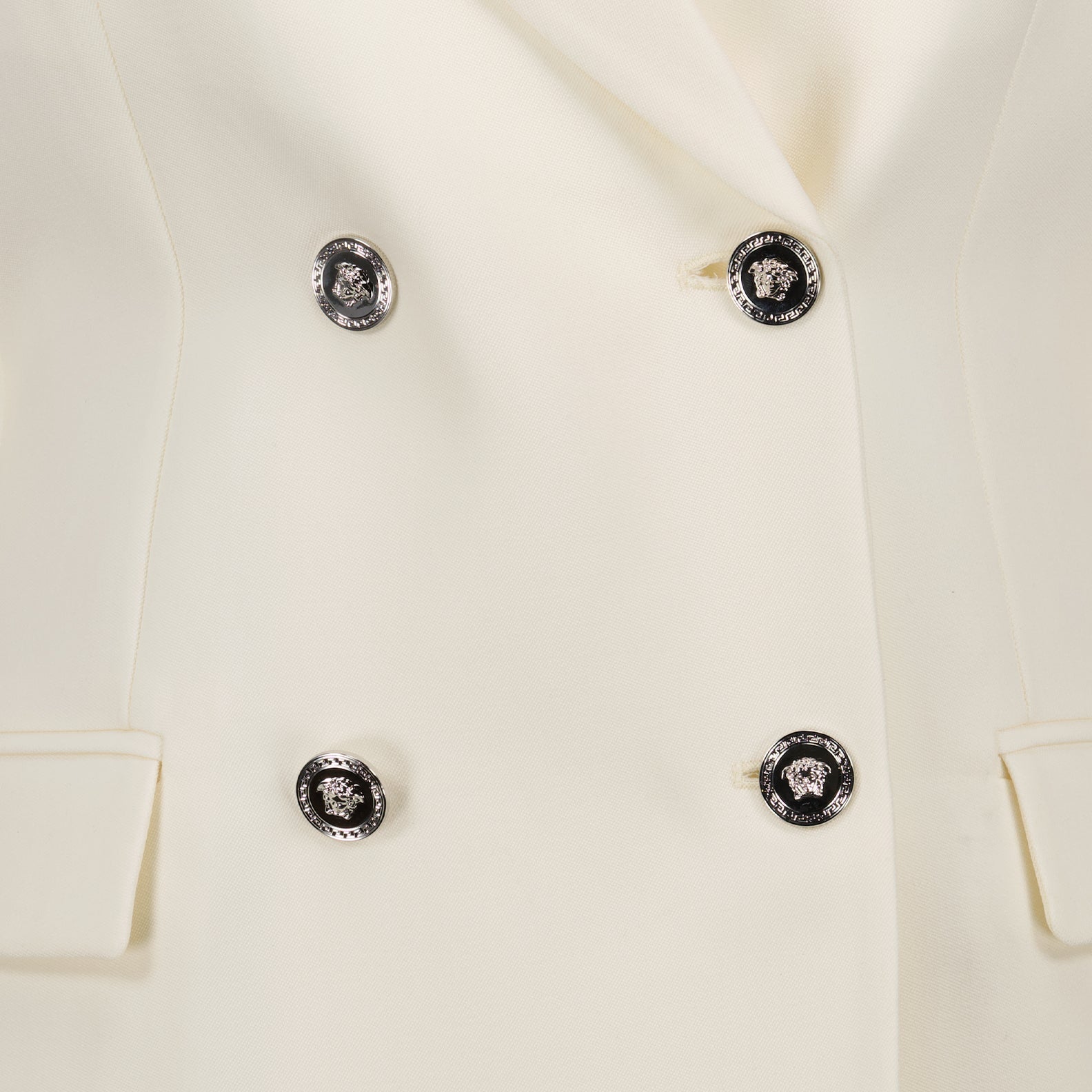 White blazer, Versace jacket, luxury womenswear, sophisticated blazer, tailored jacket