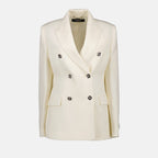 White blazer, Versace jacket, luxury womenswear, sophisticated blazer, tailored jacket