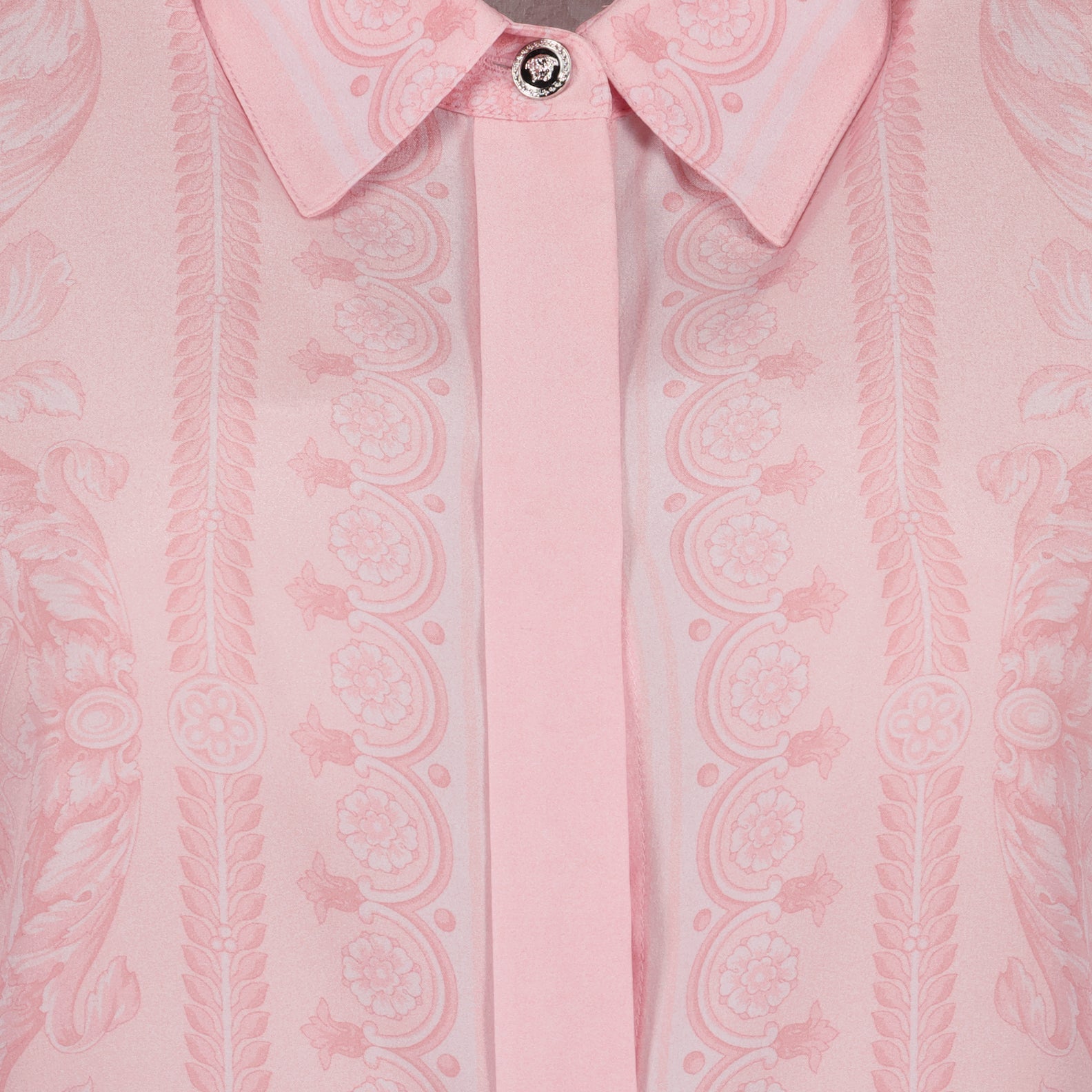 Barocco silk shirt, luxury silk shirt, Versace clothing, pink silk blouse, high-end fashion