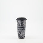 Barocco travel mug, black and gray mug, elegant travel cup, stylish mug, Versace-inspired drinkware