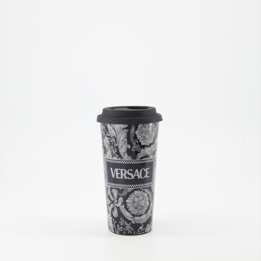 Barocco travel mug, black and gray mug, elegant travel cup, stylish mug, Versace-inspired drinkware