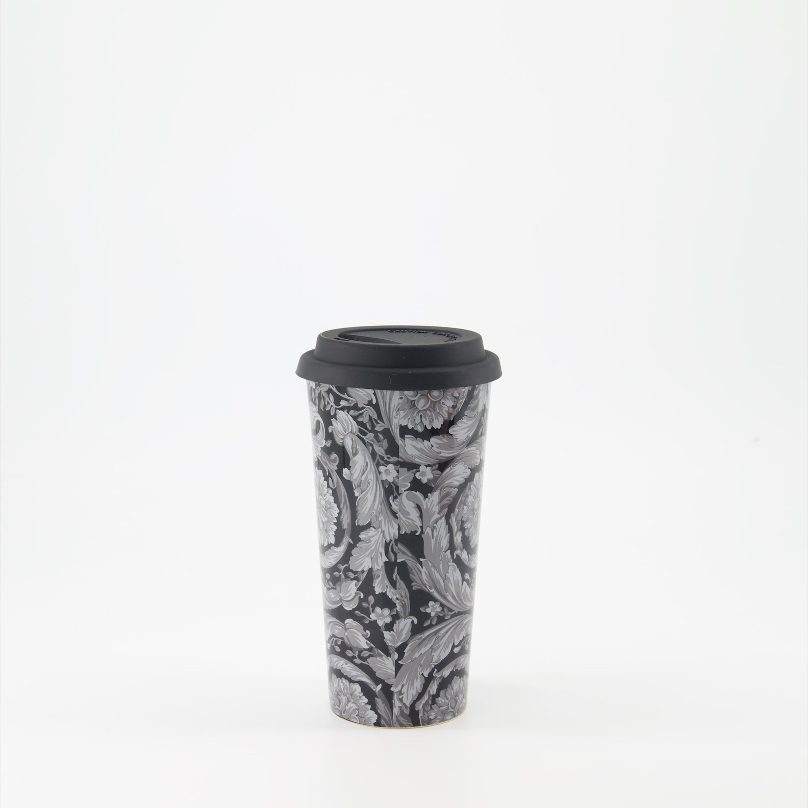 Barocco travel mug, black and gray mug, elegant travel cup, stylish mug, Versace-inspired drinkware