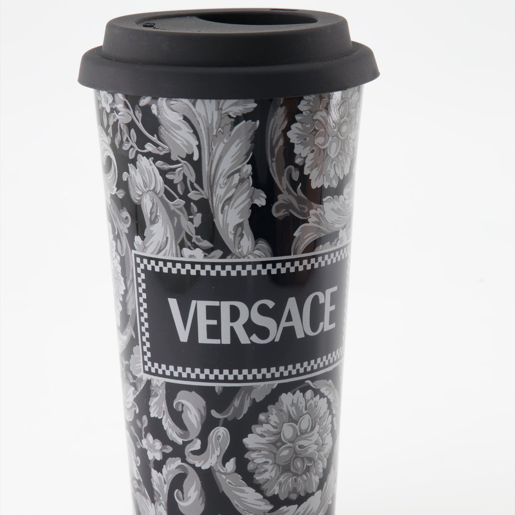 Barocco travel mug, black and gray mug, elegant travel cup, stylish mug, Versace-inspired drinkware