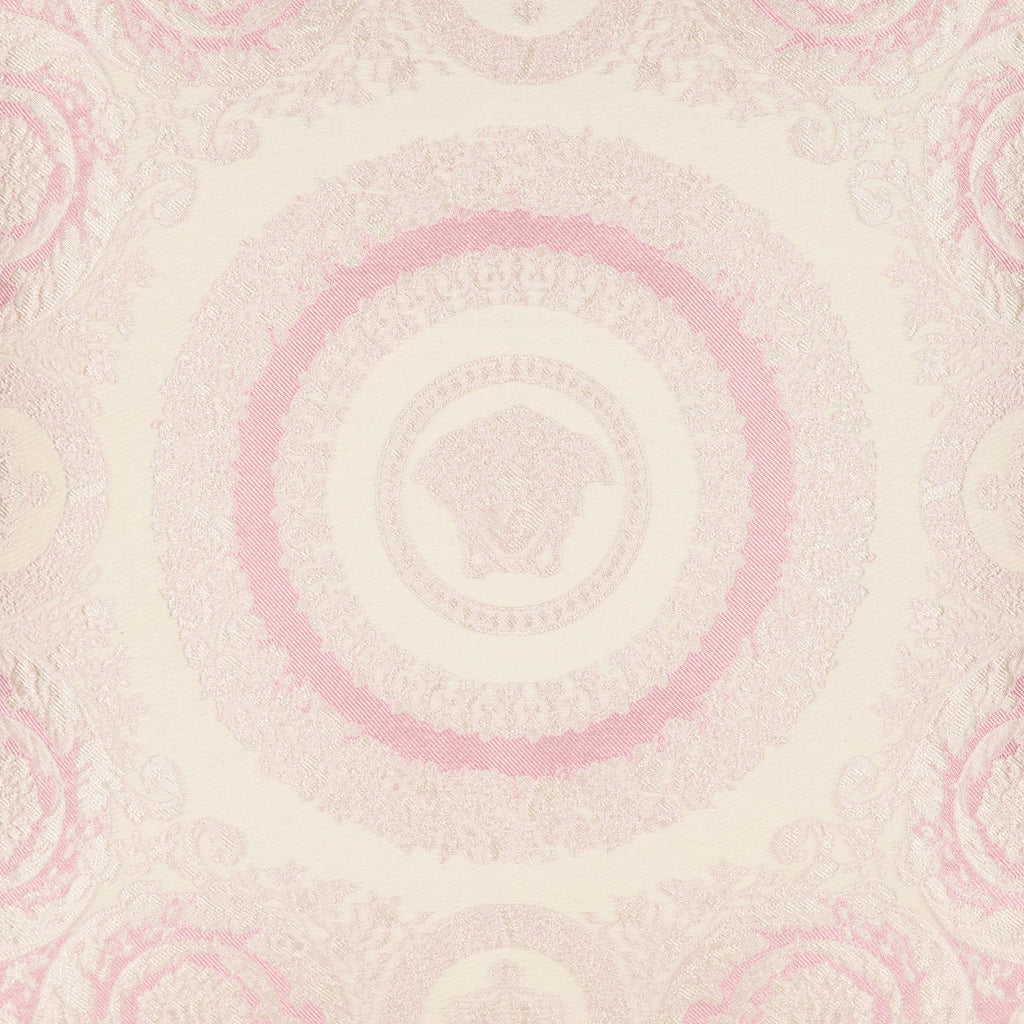 Versace cushion, Floral crest cushion, luxury home accessory, pink and white cushion, designer cushion