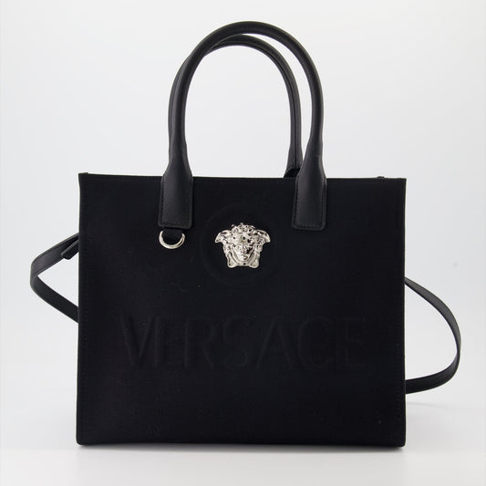 La Medusa, Versace tote, luxury canvas bag, Medusa emblem bag, designer handbag