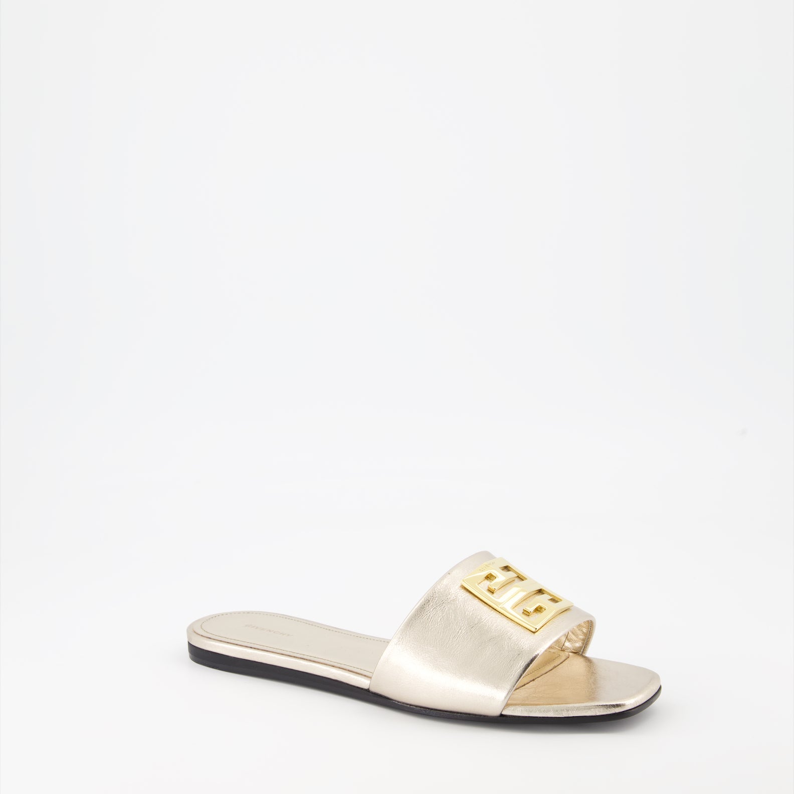 Givenchy, Golden Mules, 4G Emblem, Luxury Footwear, Elegant Design