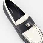 Givenchy leather moccasins, luxury footwear, 4G emblem shoes, elegant moccasins, white and black moccasins
