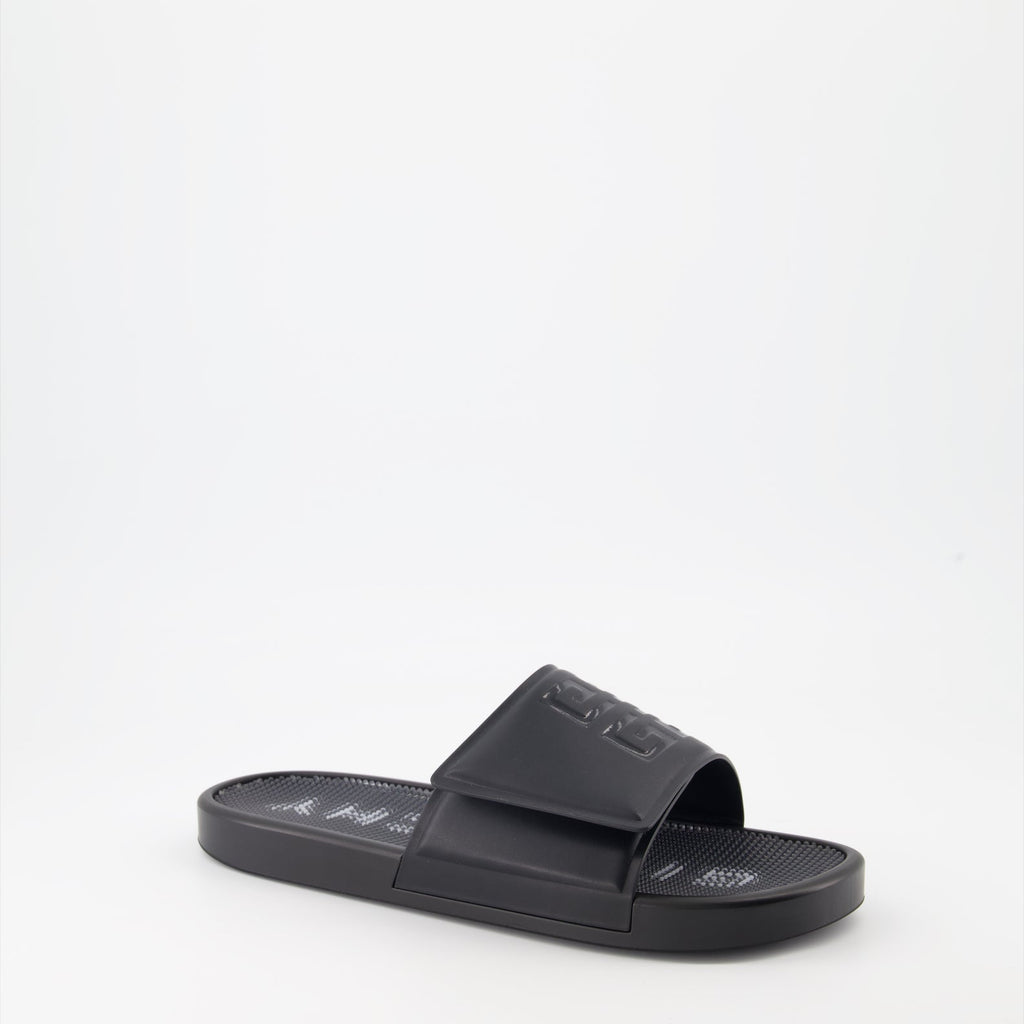 Givenchy, luxury slides, adjustable slide sandals, 4G emblem, high fashion footwear