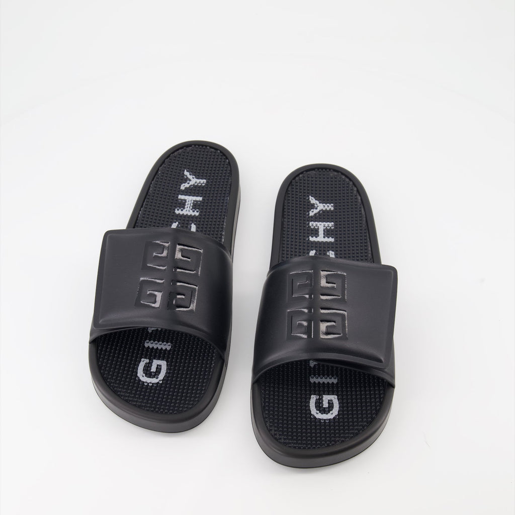 Givenchy, luxury slides, adjustable slide sandals, 4G emblem, high fashion footwear