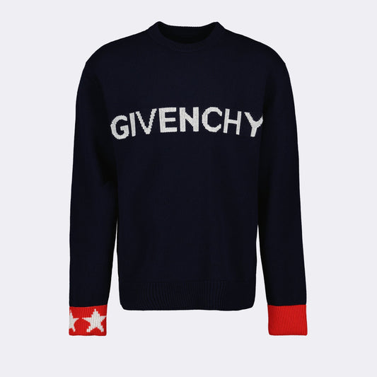 Givenchy sweater, luxury knitwear, designer logo sweater, elegant trim sweater, high-end men's fashion