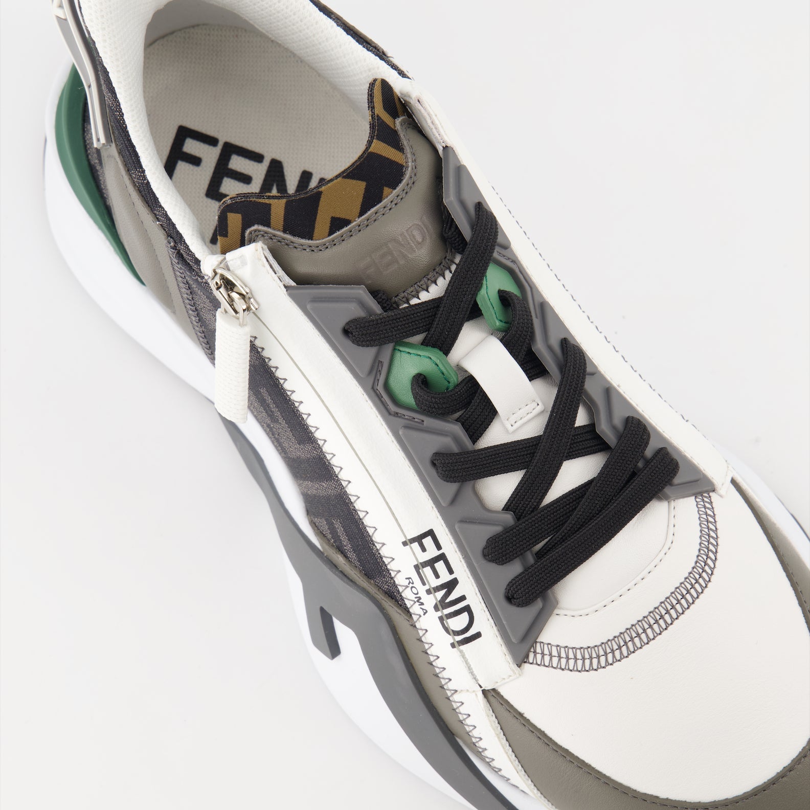 Fendi sneakers, luxury footwear, grey leather sneakers, jacquard sneakers, designer sneakers