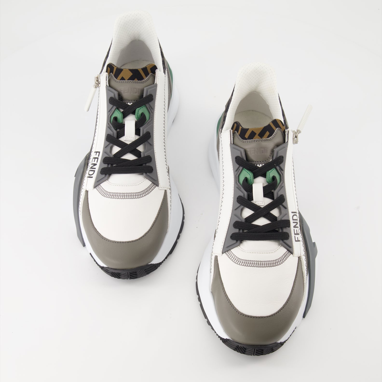 Fendi sneakers, luxury footwear, grey leather sneakers, jacquard sneakers, designer sneakers