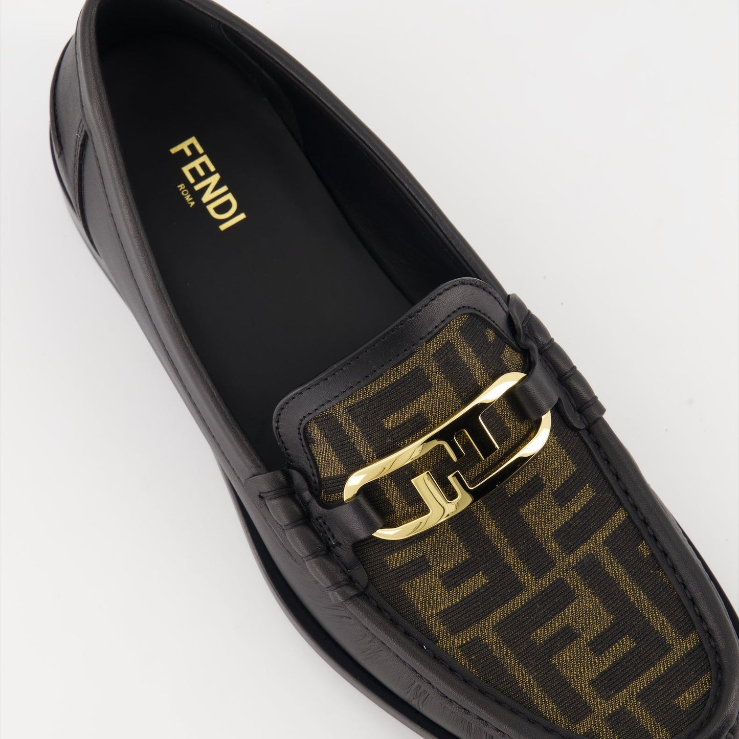 Fendi mocassins, black leather shoes, luxury footwear, elegant mocassins, designer shoes