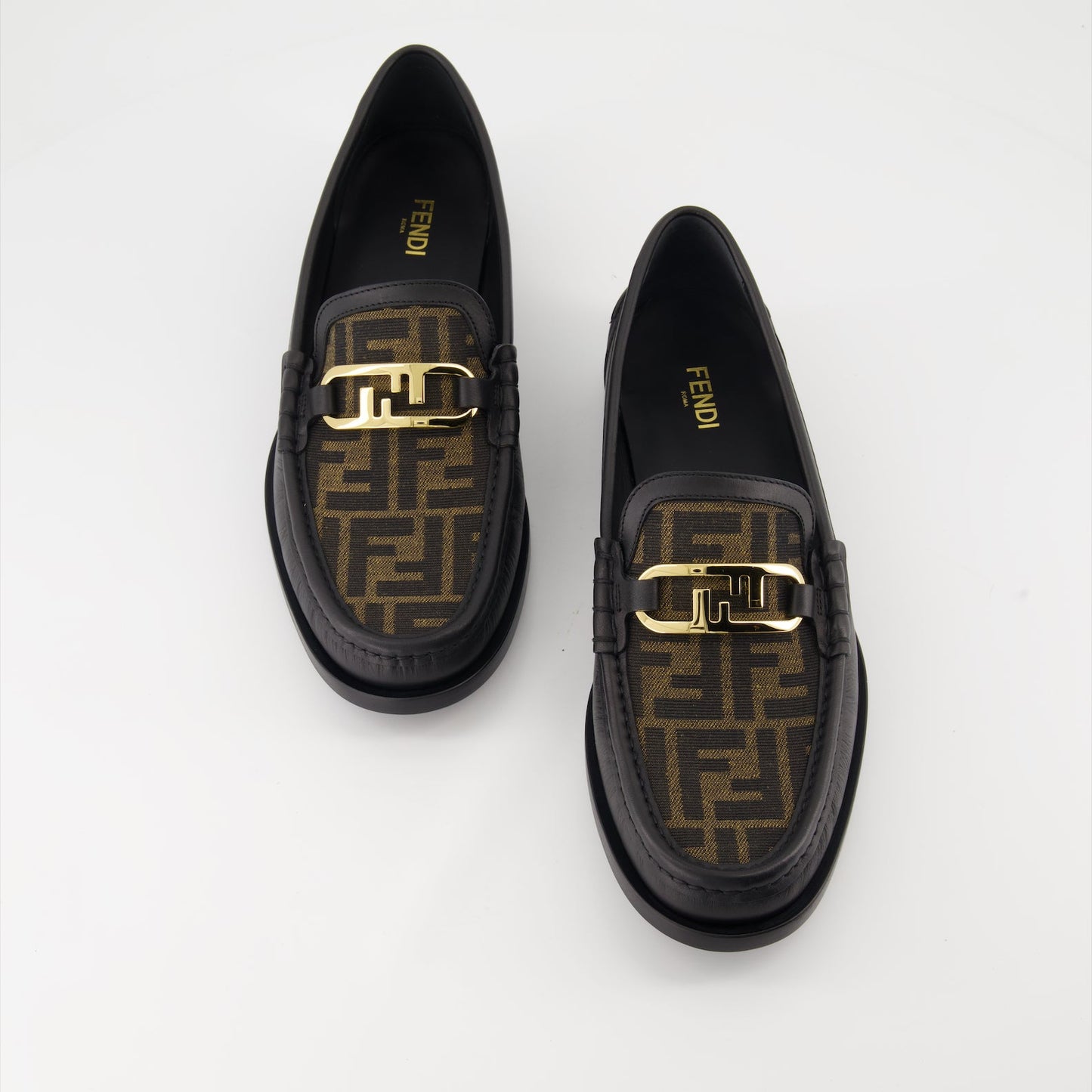 Fendi mocassins, black leather shoes, luxury footwear, elegant mocassins, designer shoes