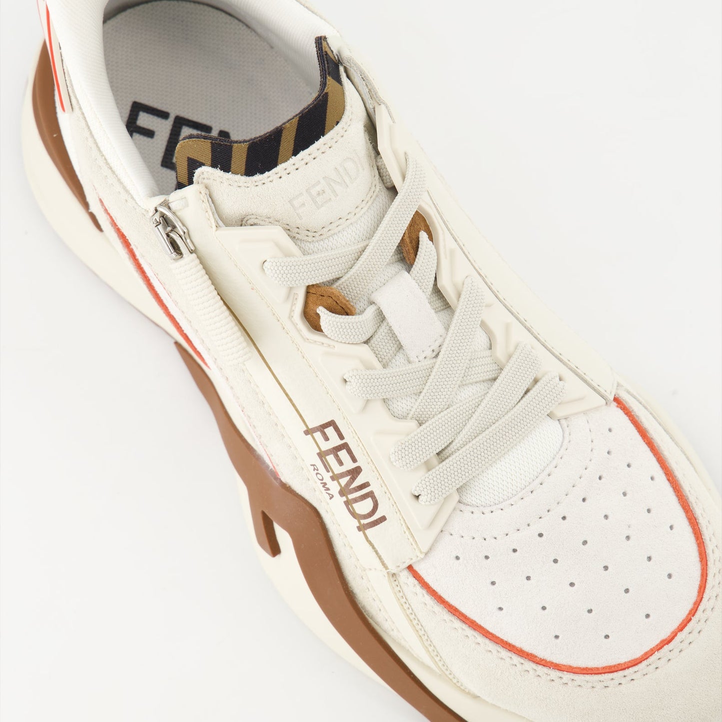 Fendi sneakers, beige leather sneakers, luxury footwear, designer sneakers, contemporary fashion