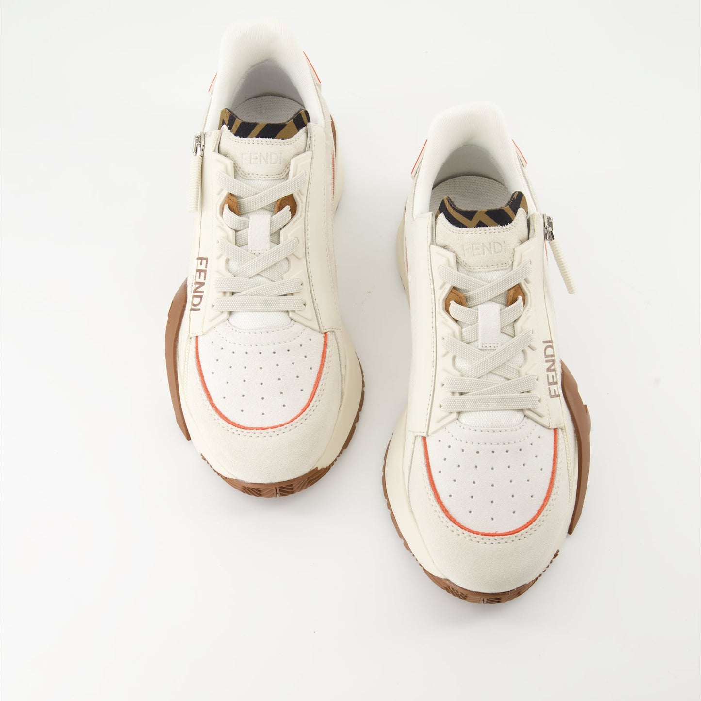 Fendi sneakers, beige leather sneakers, luxury footwear, designer sneakers, contemporary fashion