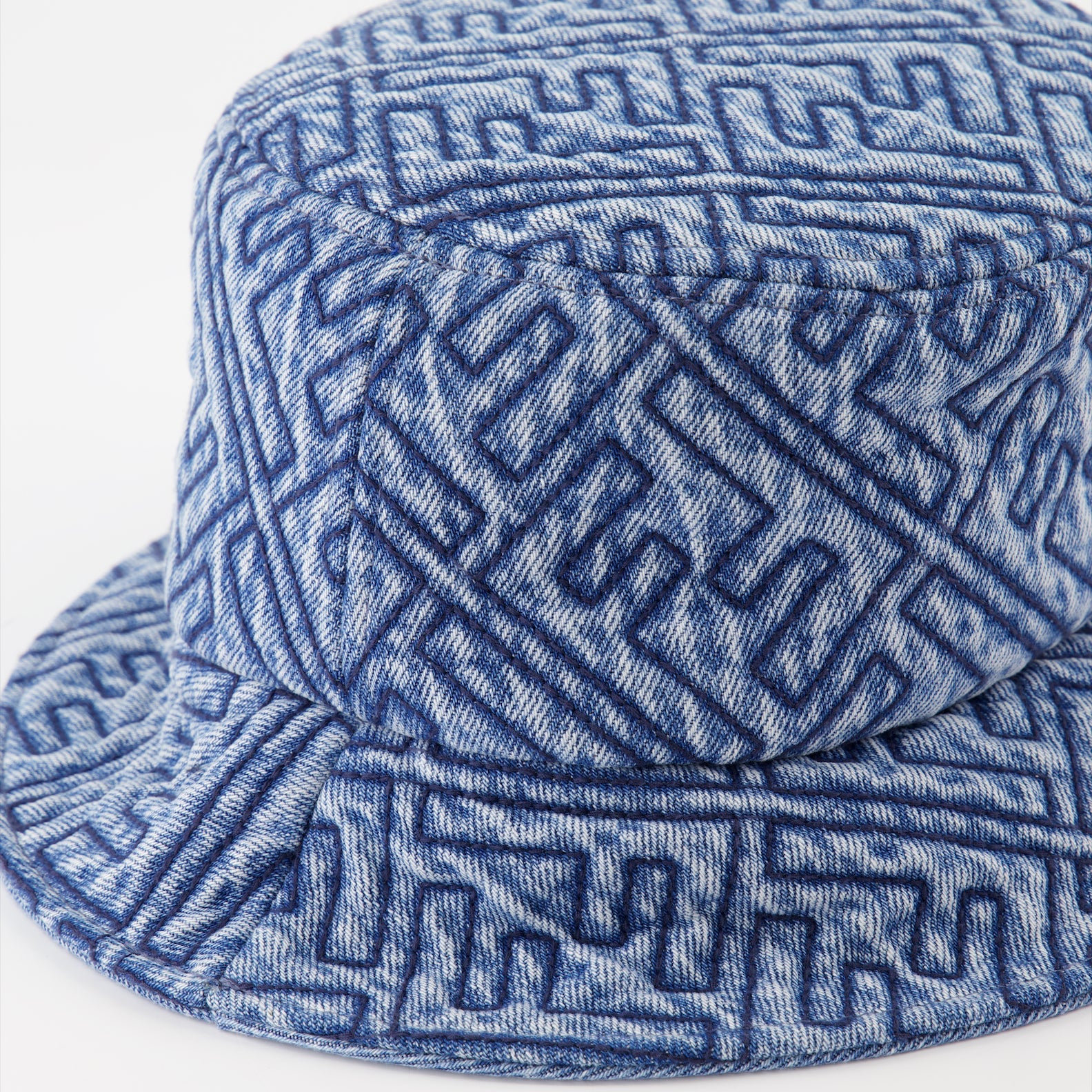 luxury bucket hat, Fendi denim, quilted fashion accessories, high-end headwear, contemporary luxury hat