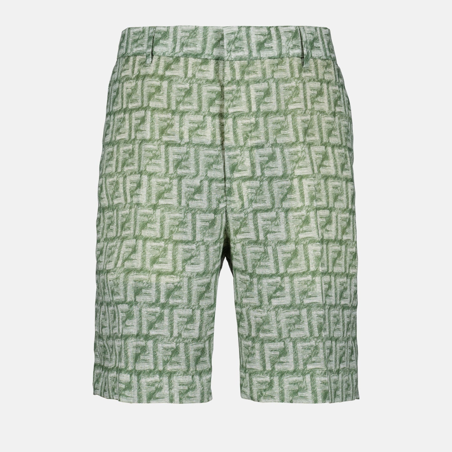 Fendi shorts, linen shorts, green shorts, FF pattern, luxury shorts