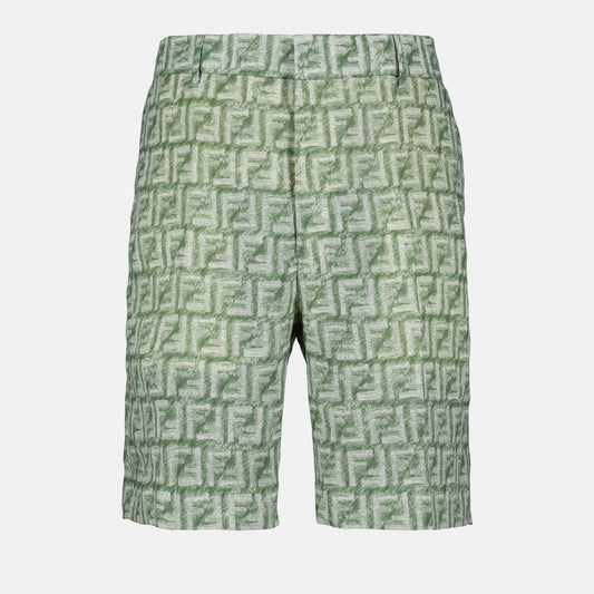 Fendi shorts, linen shorts, green shorts, FF pattern, luxury shorts