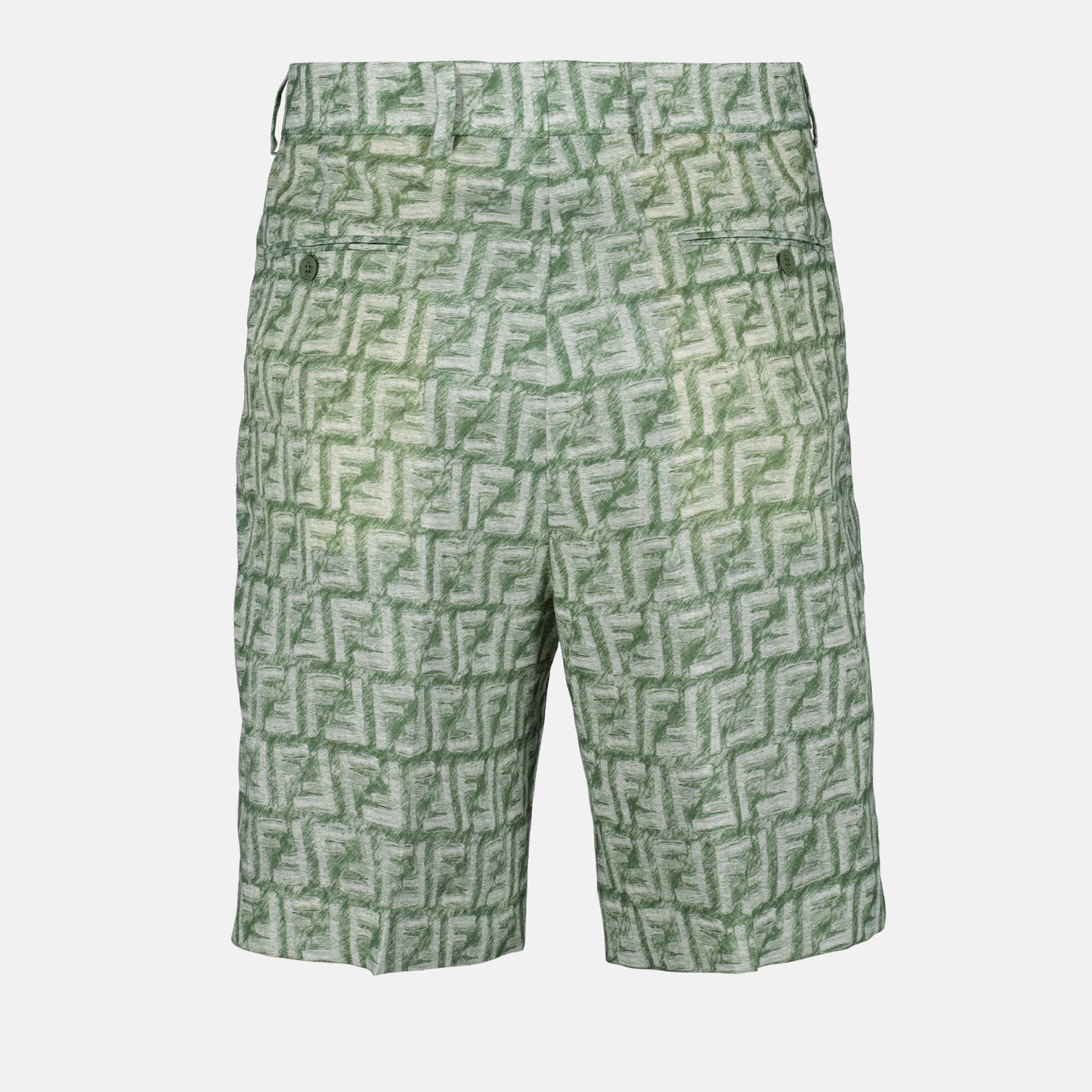 Fendi shorts, linen shorts, green shorts, FF pattern, luxury shorts