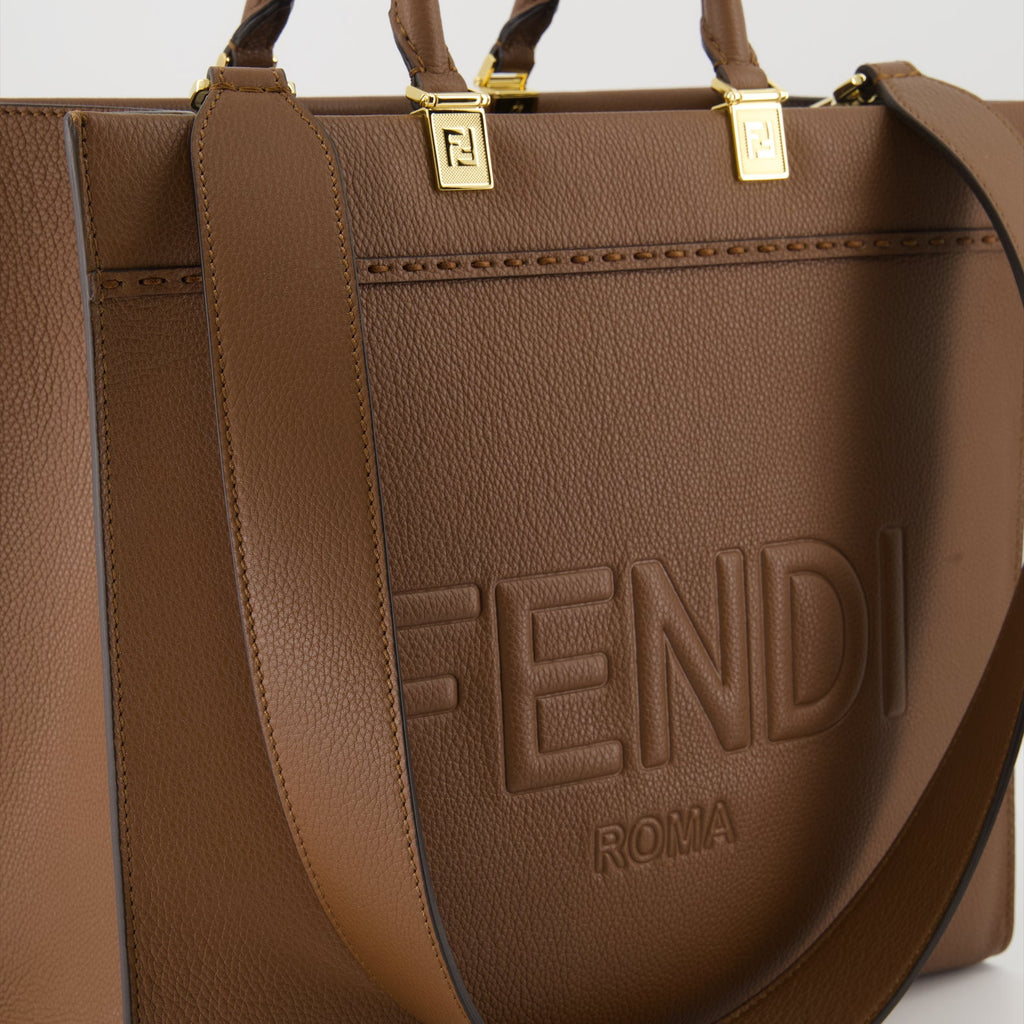 Fendi tote bag, luxury leather tote, grained leather handbag, designer tote bag, iconic Fendi accessory