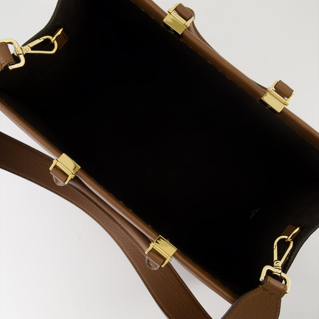 Fendi tote bag, luxury leather tote, grained leather handbag, designer tote bag, iconic Fendi accessory