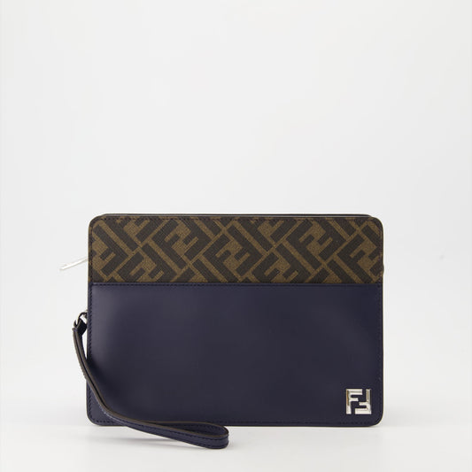 Fendi pouch, luxury leather pouch, blue leather accessory, designer men’s pouch, FF logo pouch