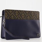 Fendi pouch, luxury leather pouch, blue leather accessory, designer men’s pouch, FF logo pouch