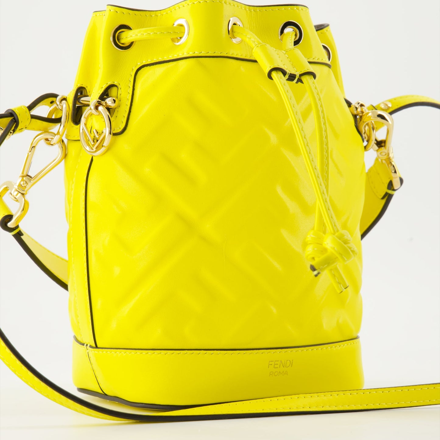 Fendi bucket bag, yellow leather bag, luxury accessory, stylish handbag, designer purse