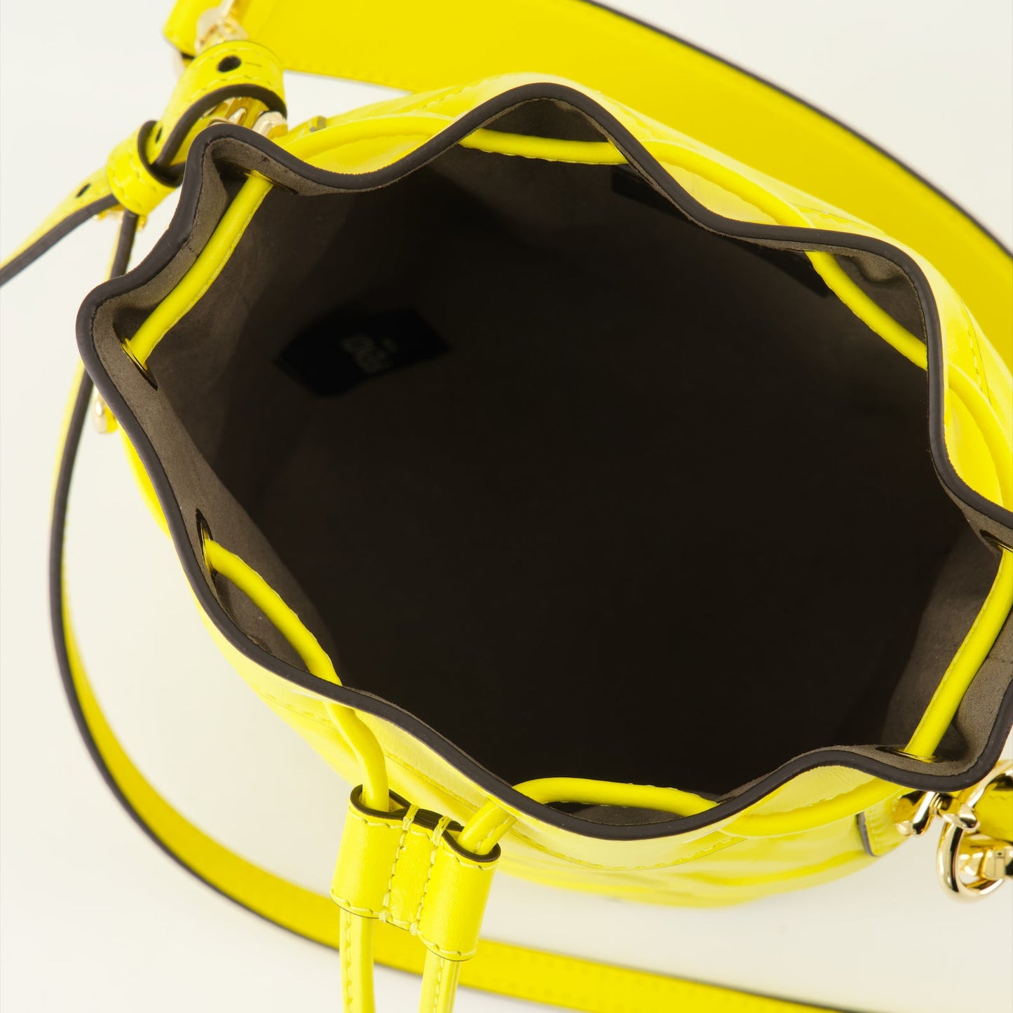 Fendi bucket bag, yellow leather bag, luxury accessory, stylish handbag, designer purse