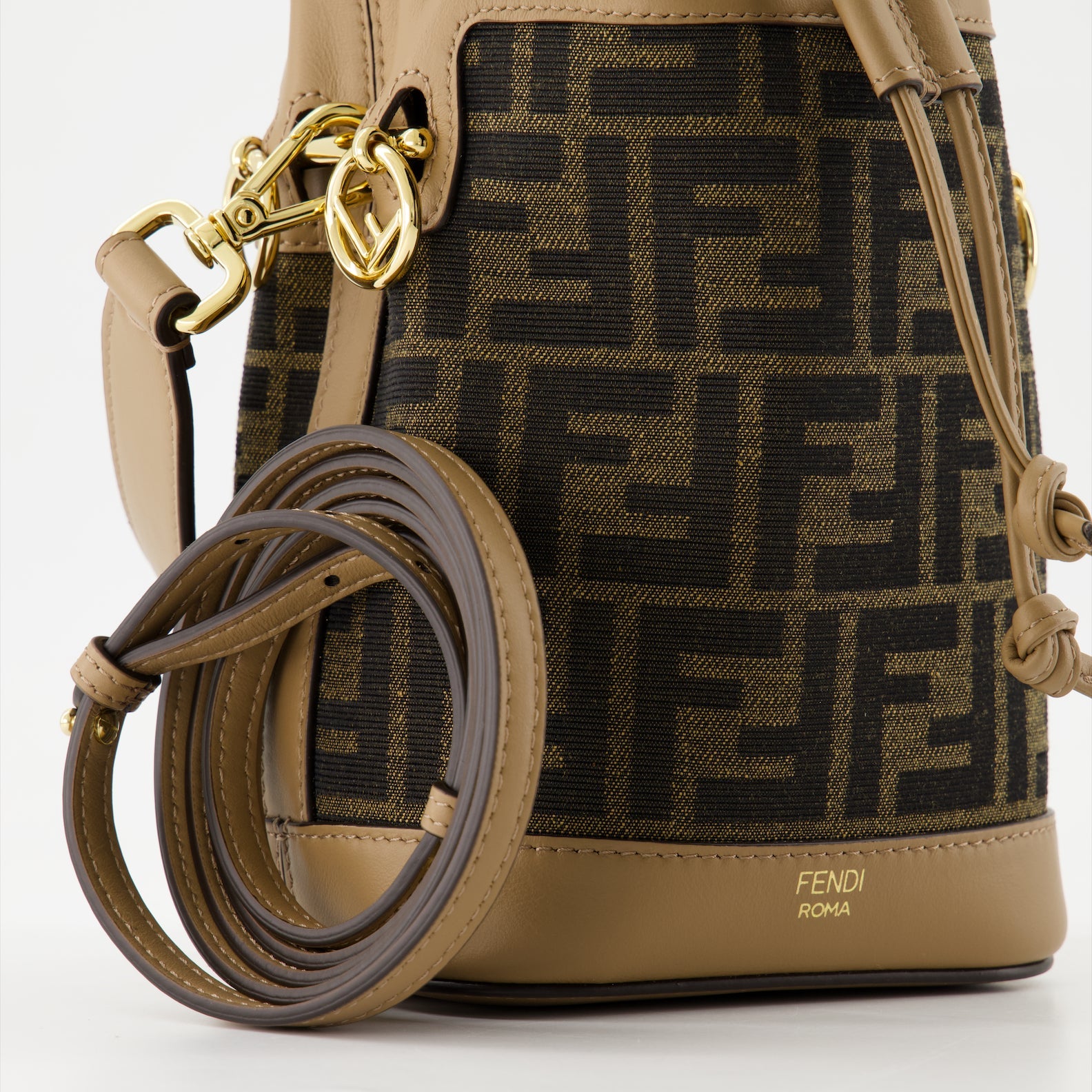 Fendi bucket bag, Mon Trésor, FF fabric bag, luxury accessories, fashion bags