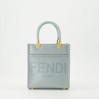 Mini Sunshine, Fendi handbag, blue leather bag, luxury accessory, designer bag