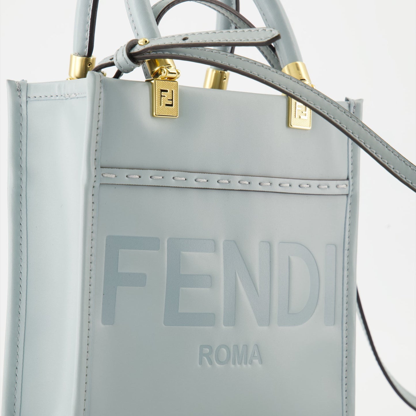 Mini Sunshine, Fendi handbag, blue leather bag, luxury accessory, designer bag