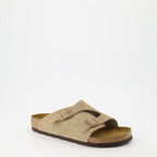 Birkenstock, suede slides, luxury footwear, Zürich slides, beige suede sandals