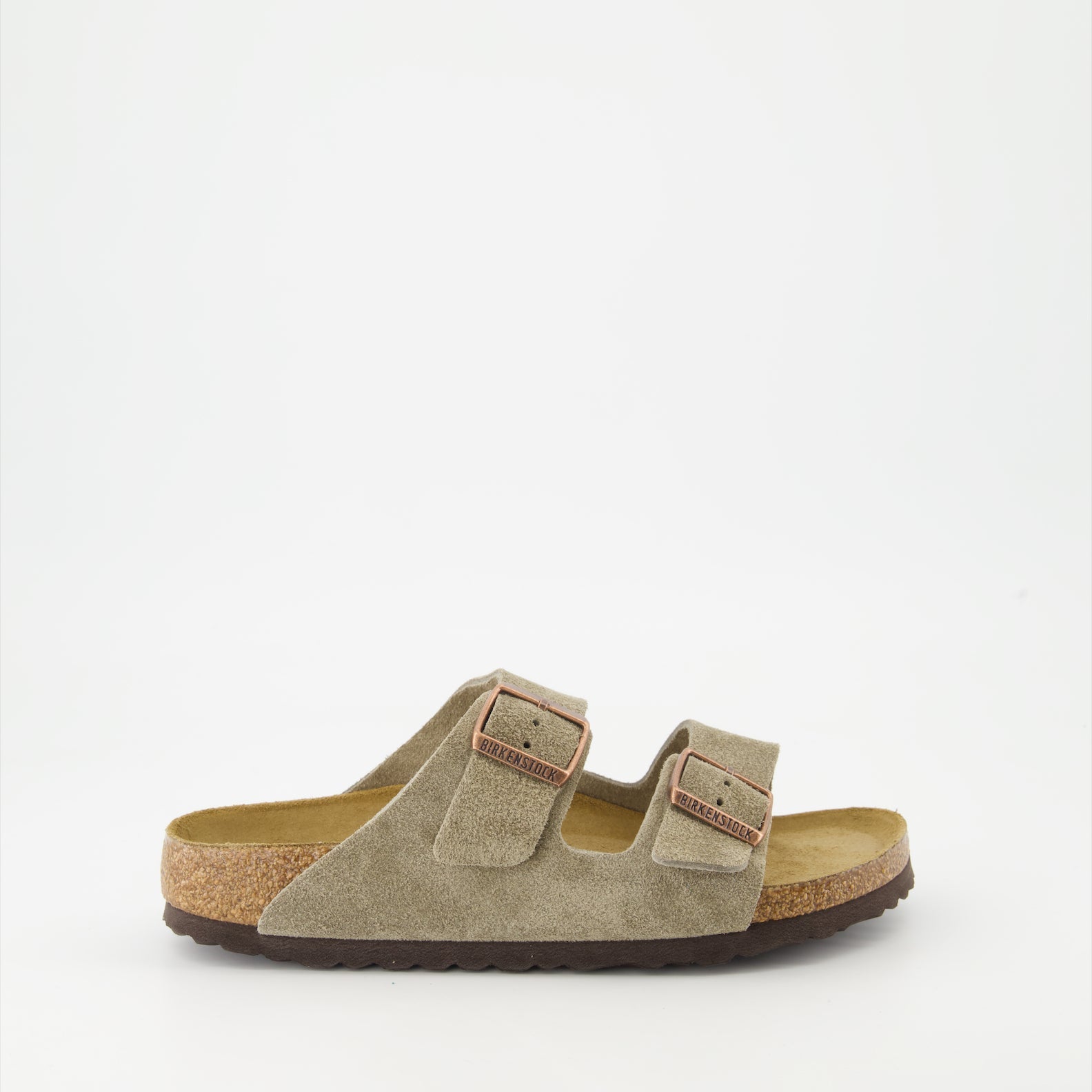 Beige Suede Slides, Birkenstock Arizona, Luxury Footwear, Comfortable Designer Slides, High-End Footwear