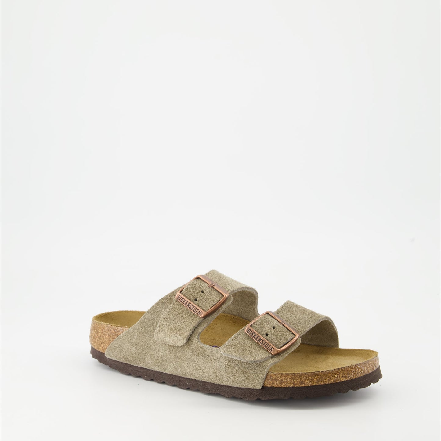 Beige Suede Slides, Birkenstock Arizona, Luxury Footwear, Comfortable Designer Slides, High-End Footwear