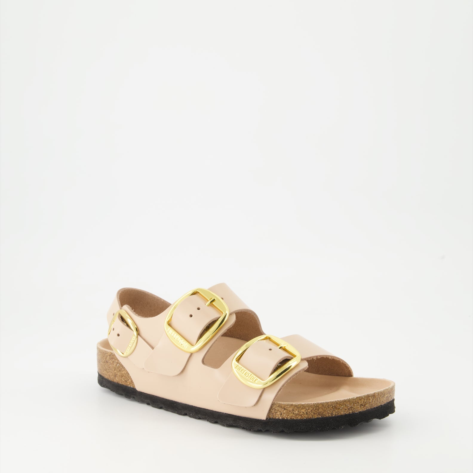 Birkenstock sandals, luxury footwear, big buckle sandals, patent leather sandals, high-end comfort