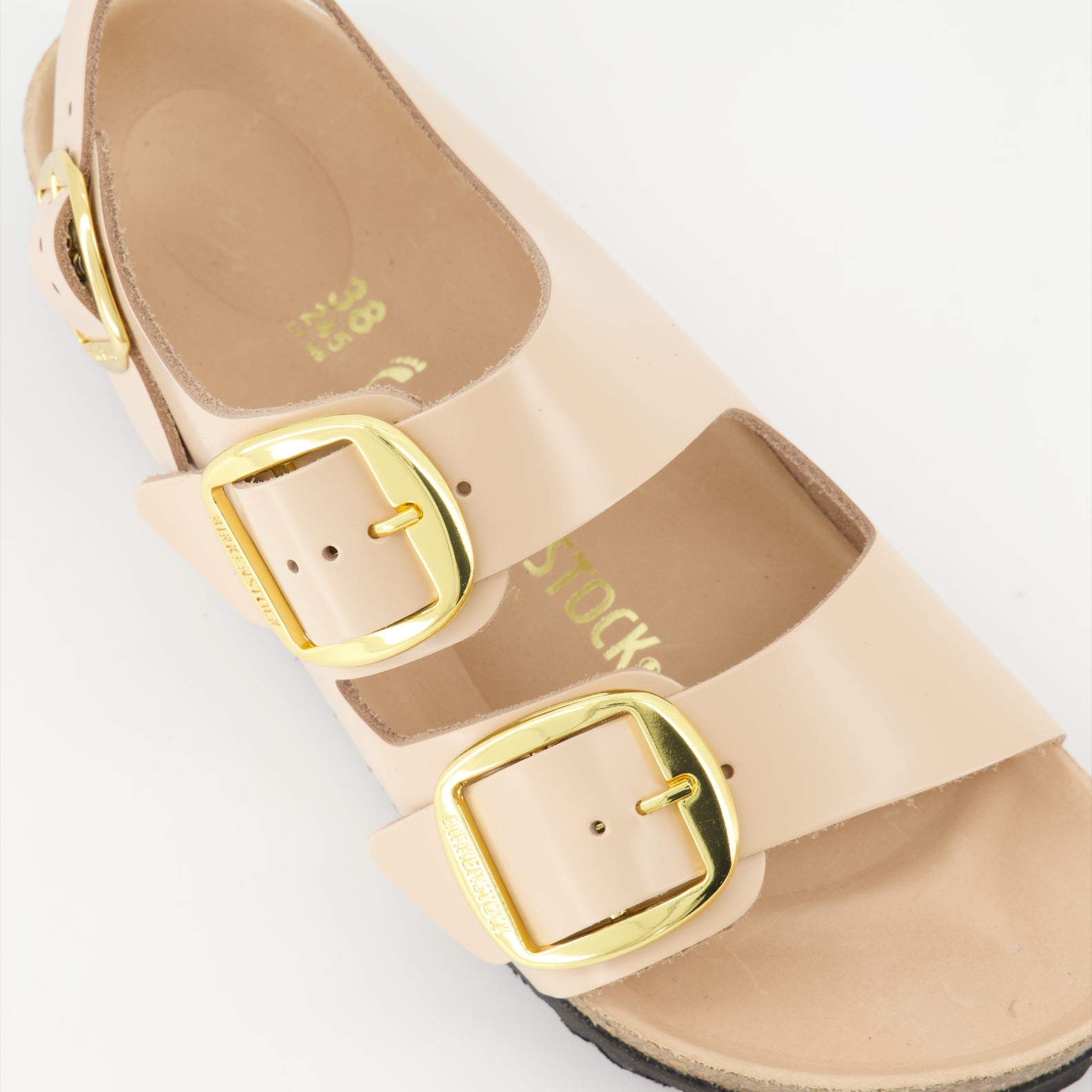 Birkenstock sandals, luxury footwear, big buckle sandals, patent leather sandals, high-end comfort