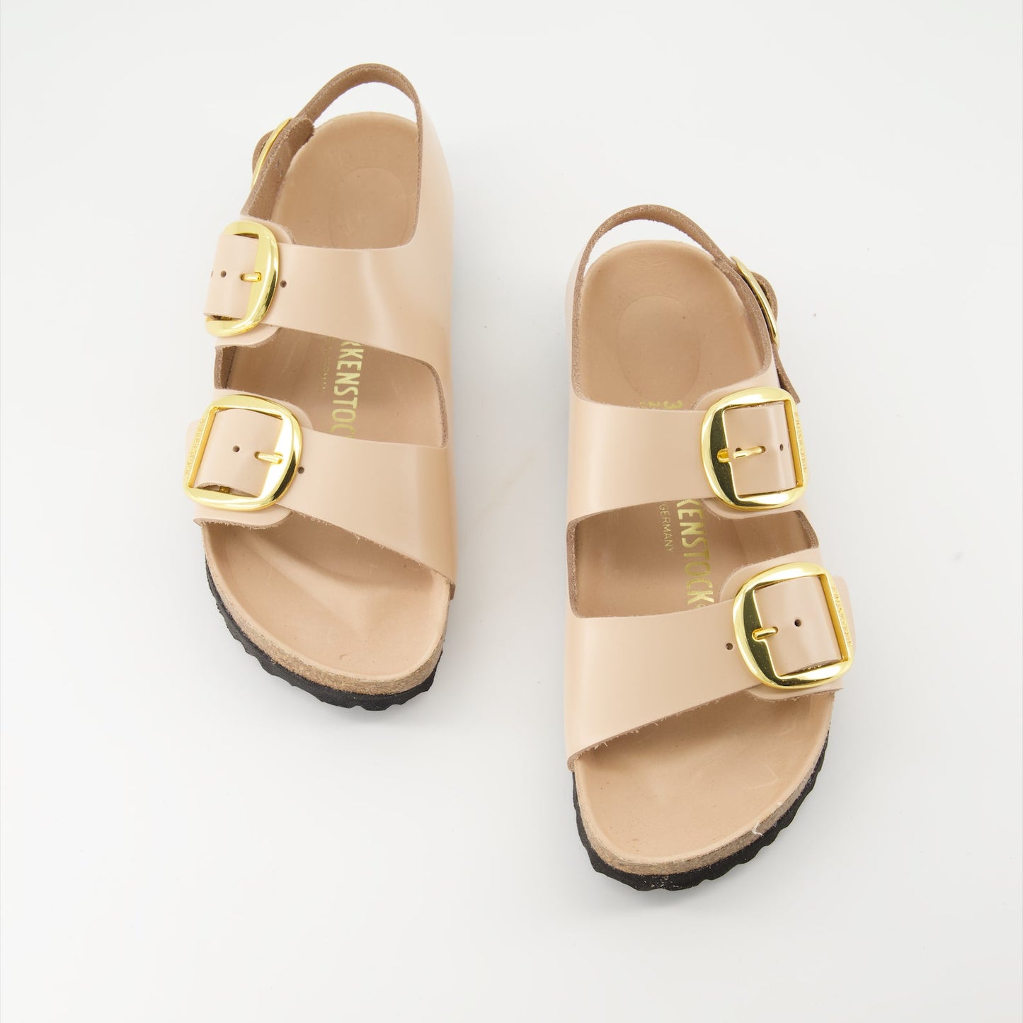 Birkenstock sandals, luxury footwear, big buckle sandals, patent leather sandals, high-end comfort