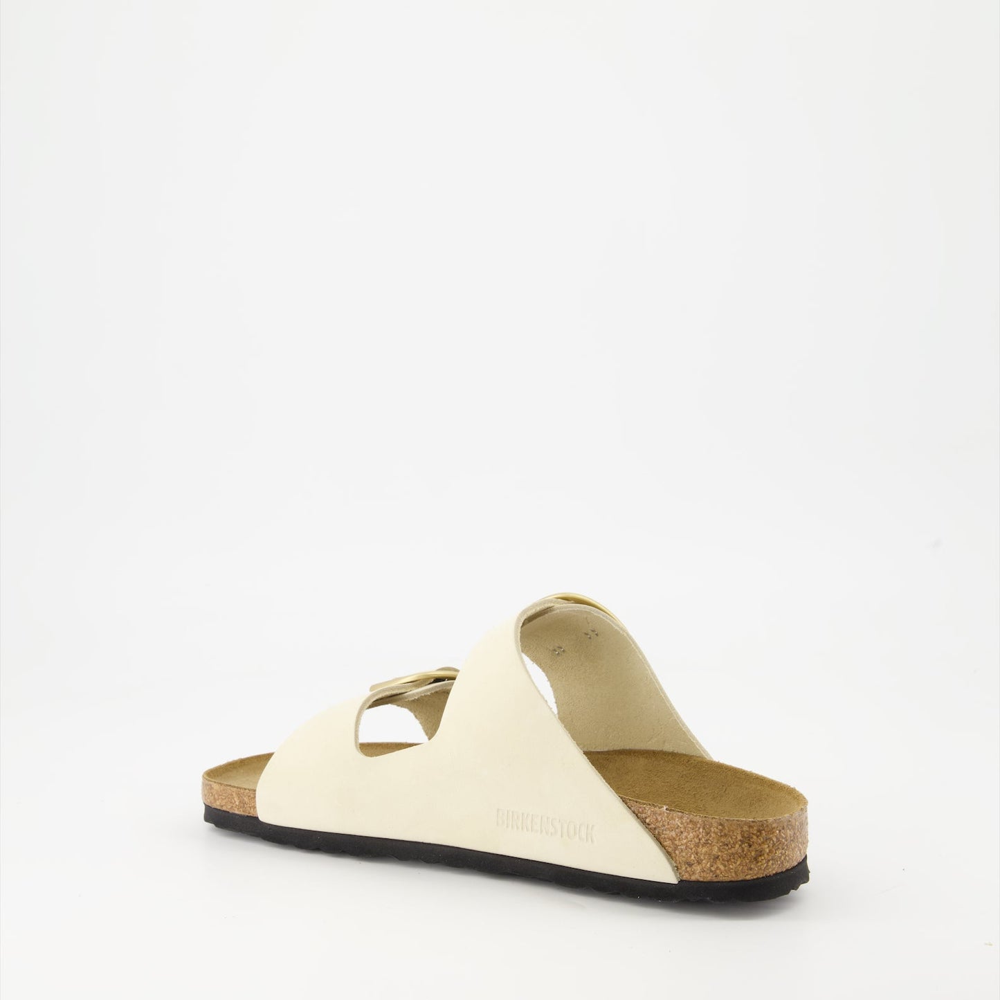 Beige leather sandals, Big Buckle sandals, Adjustable strap sandals, Comfortable footbed sandals, Engraved logo footwear