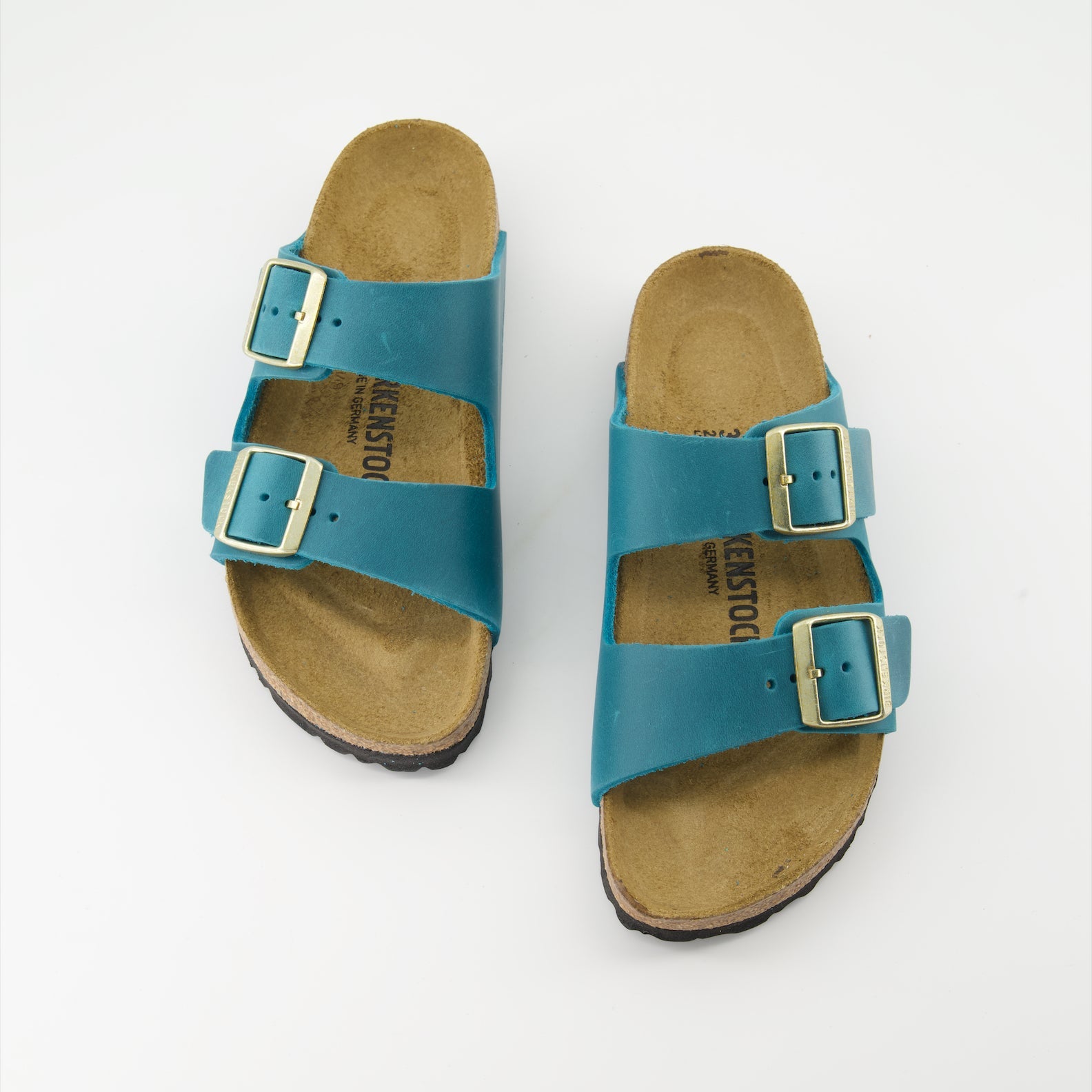 Birkenstock, Blue Leather Slides, Luxury Footwear, Arizona Slides, Comfortable Sandals