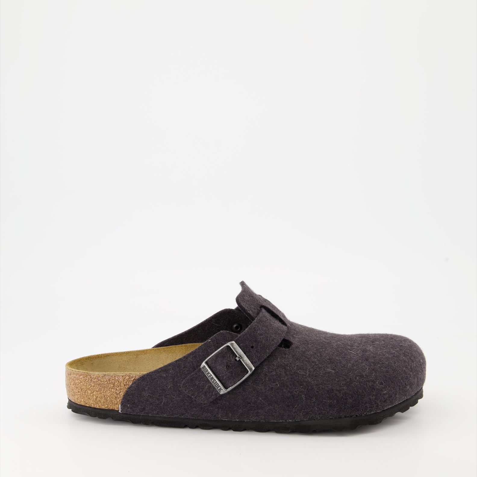 Birkenstock Boston Mules, grey felt wool mules, luxury footwear, comfortable mules, high-end shoes