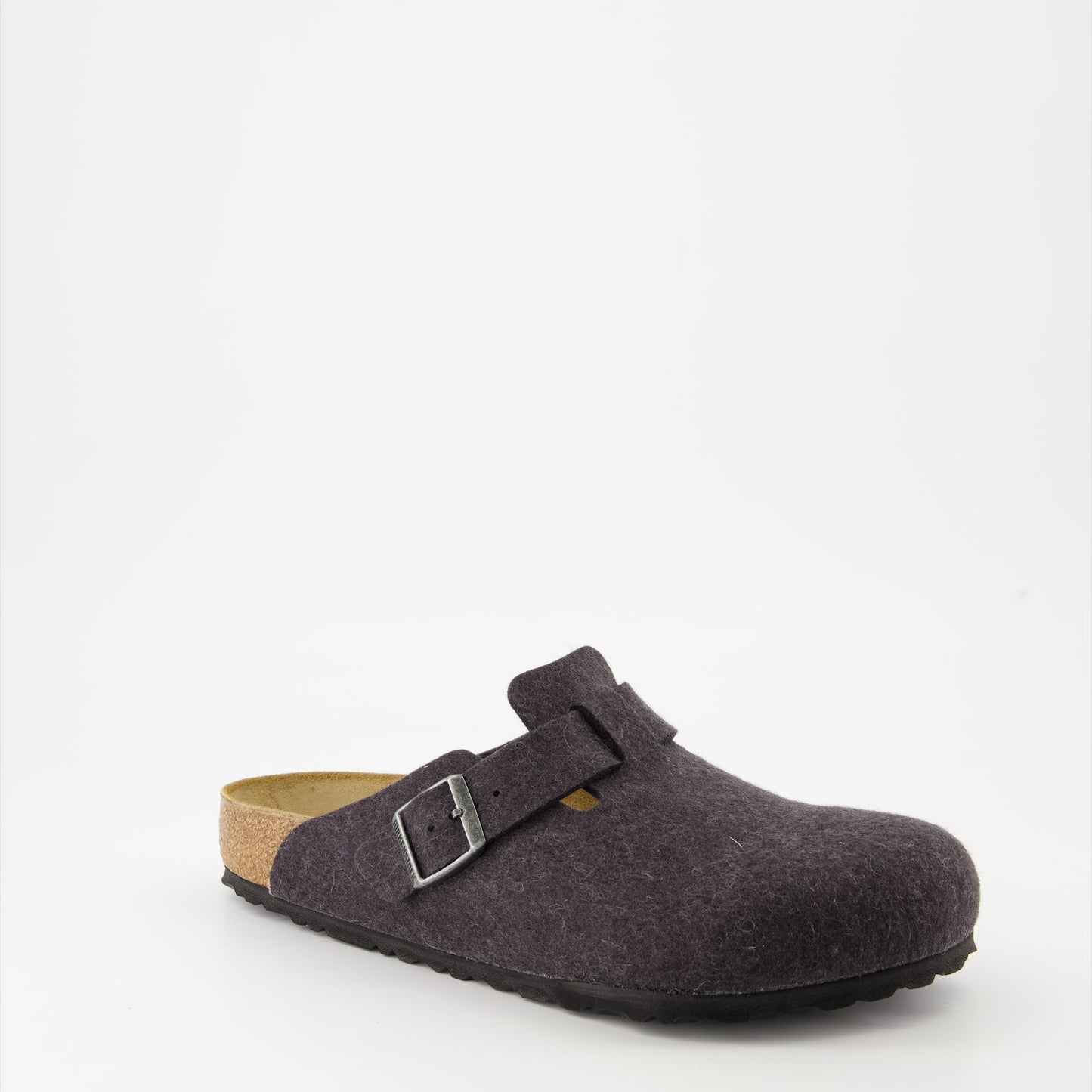 Birkenstock Boston Mules, grey felt wool mules, luxury footwear, comfortable mules, high-end shoes