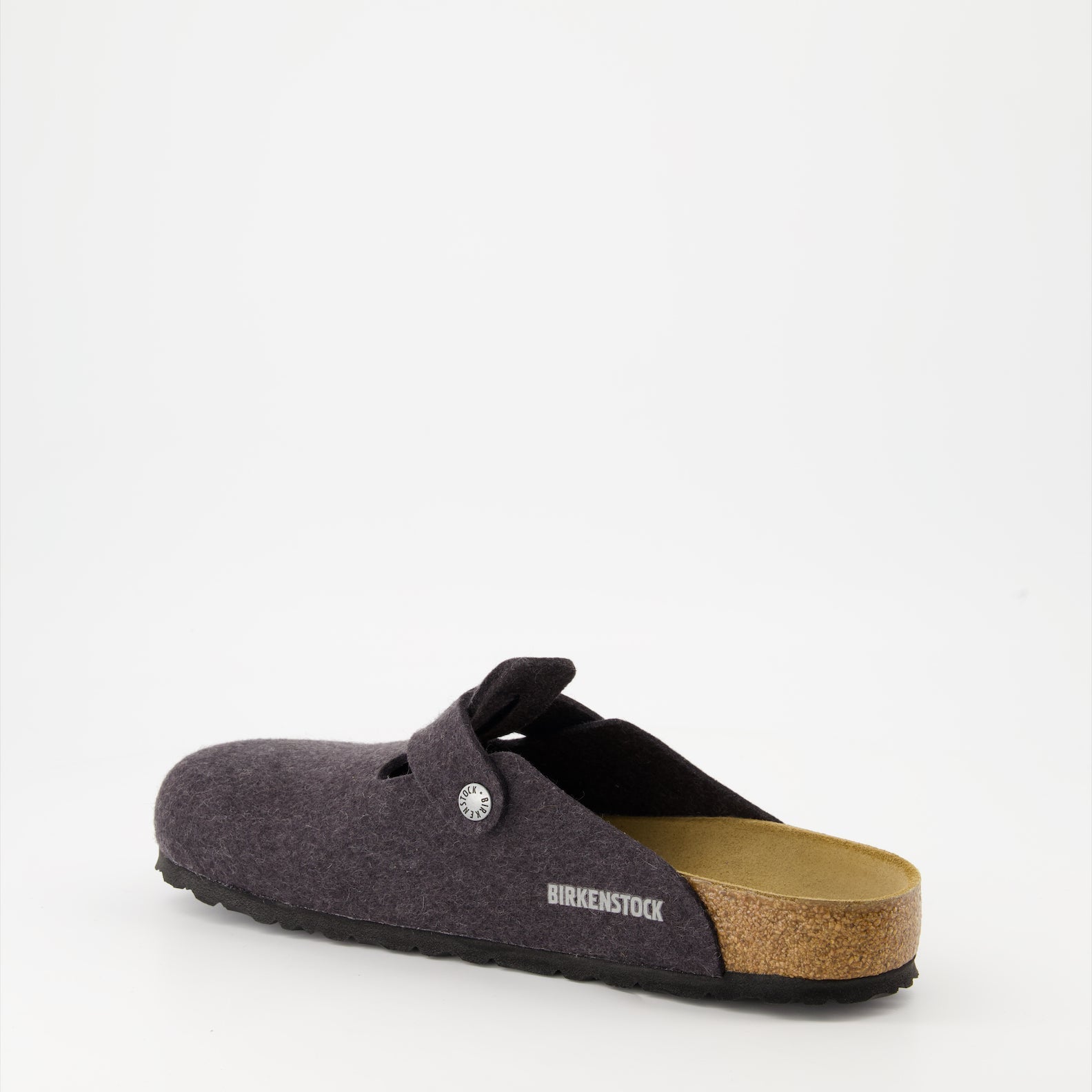 Birkenstock Boston Mules, grey felt wool mules, luxury footwear, comfortable mules, high-end shoes